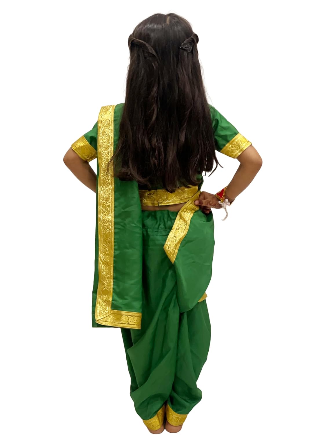 Traditional Marathi Girl Costume for Kids – Green Nauvari Saree Dress with jewellery