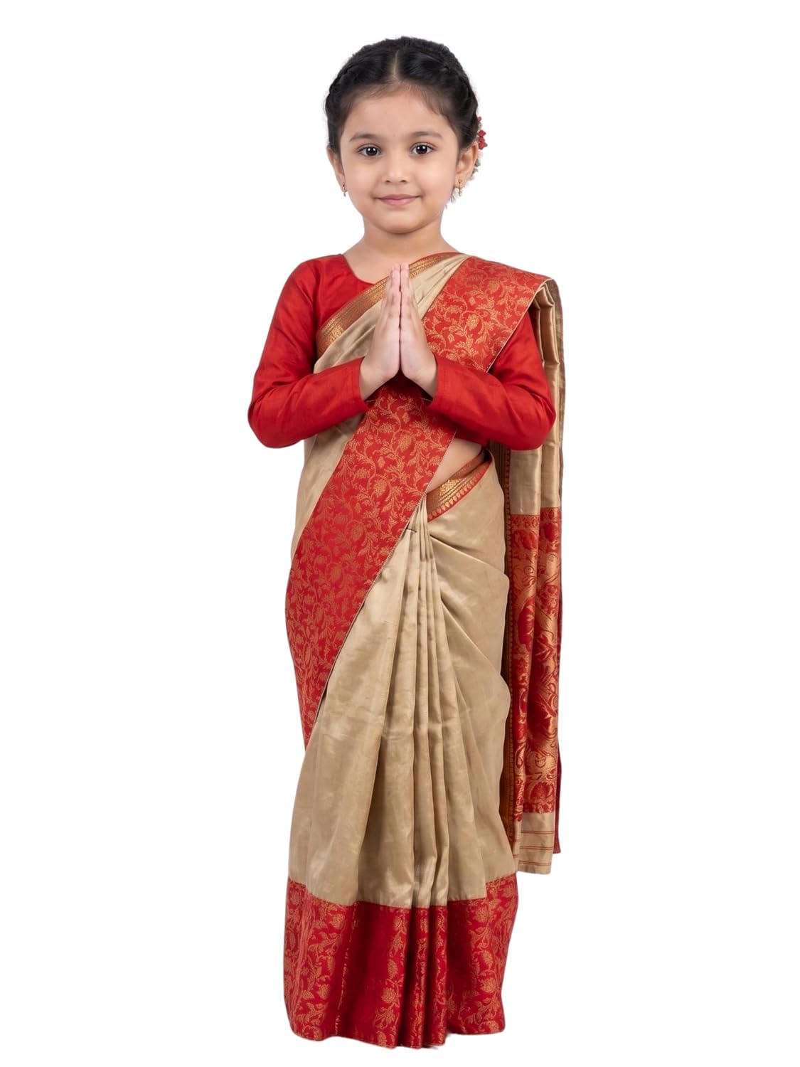 Bihu Girl Readymade Saree Costume for Kids | Assamese Traditional Dress for Girls | Ready-to-Wear Saree with Blouse |Costume for School Function, Cultural Events