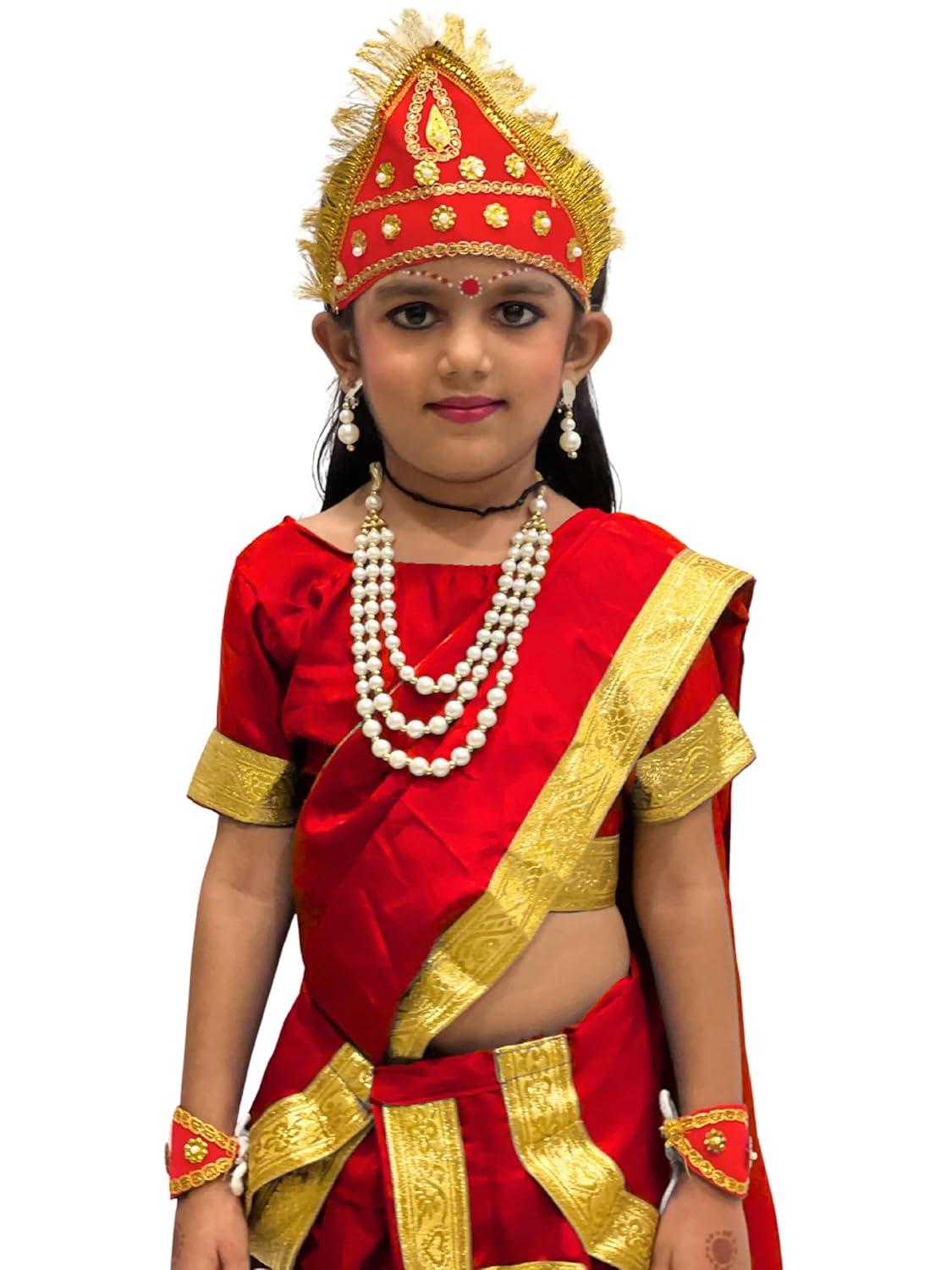 Maa Parvati Costume for Kids | Goddess Parvati Fancy Dress with Saree, Mukut & Trishul | Navratri, Durga Puja, School Function & Mythological Costume