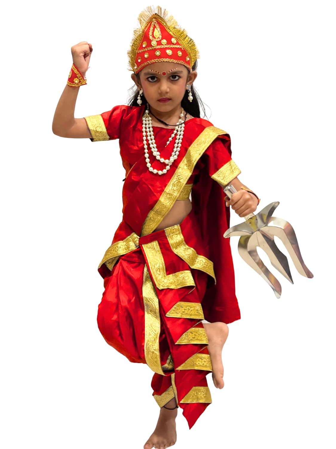 Maa Parvati Costume for Kids | Goddess Parvati Fancy Dress with Saree, Mukut & Trishul | Navratri, Durga Puja, School Function & Mythological Costume