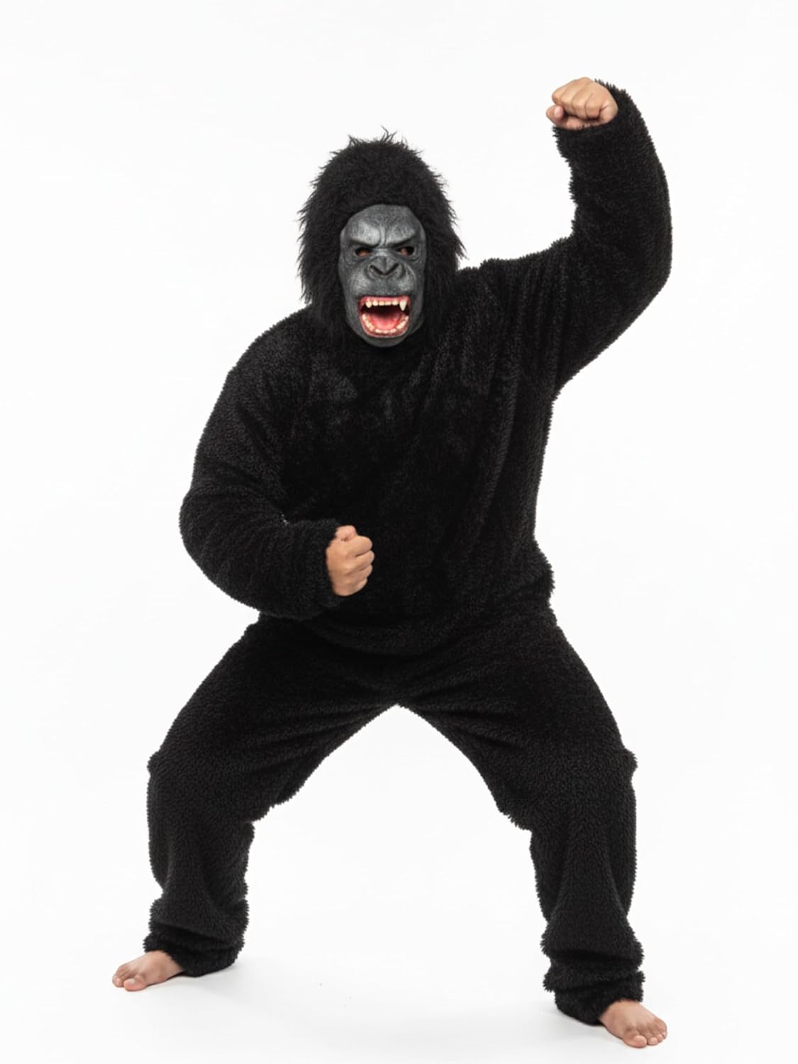 King kong/ Gorilla Costume, Black Furry Full Body Suit with Mask, Hands, Feet for Kids, Adults, Halloween, School Party