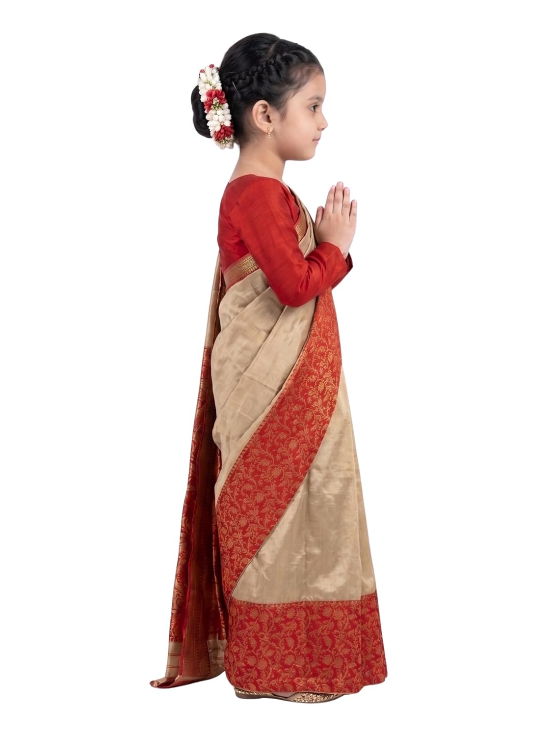 Bihu Girl Readymade Saree Costume for Kids | Assamese Traditional Dress for Girls | Ready-to-Wear Saree with Blouse |Costume for School Function, Cultural Events