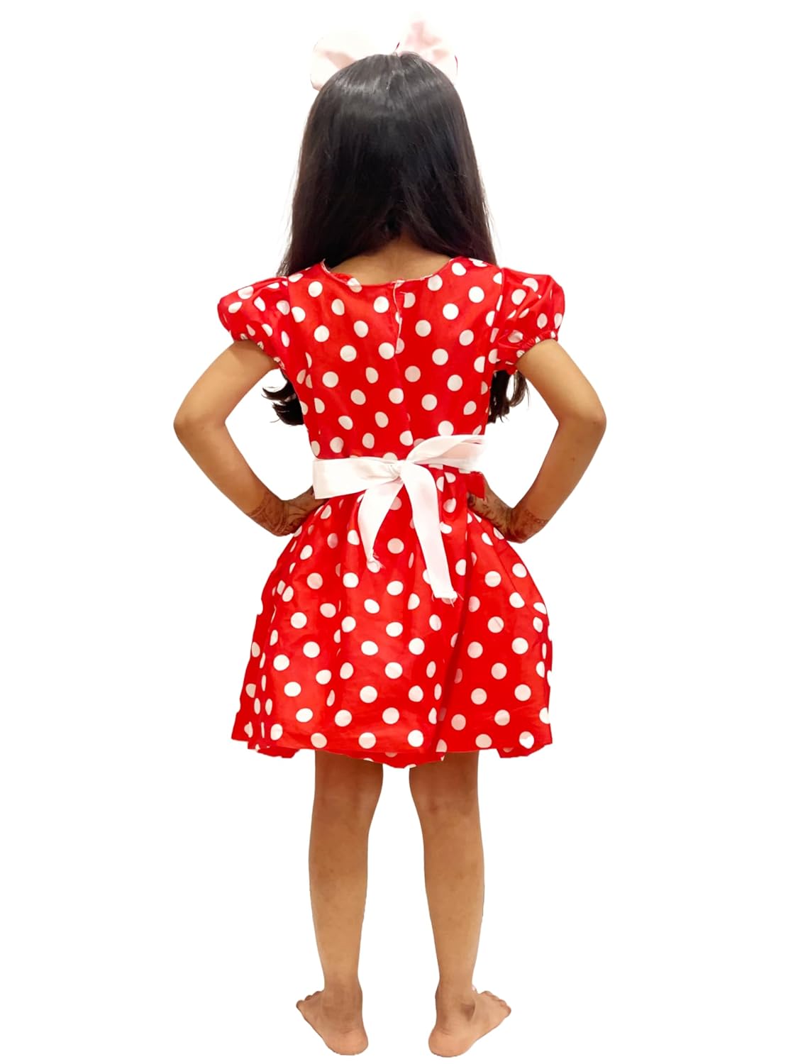 Minnie Mouse Costume Dress for Girls | Red Polka Dot Fancy Dress with Headband