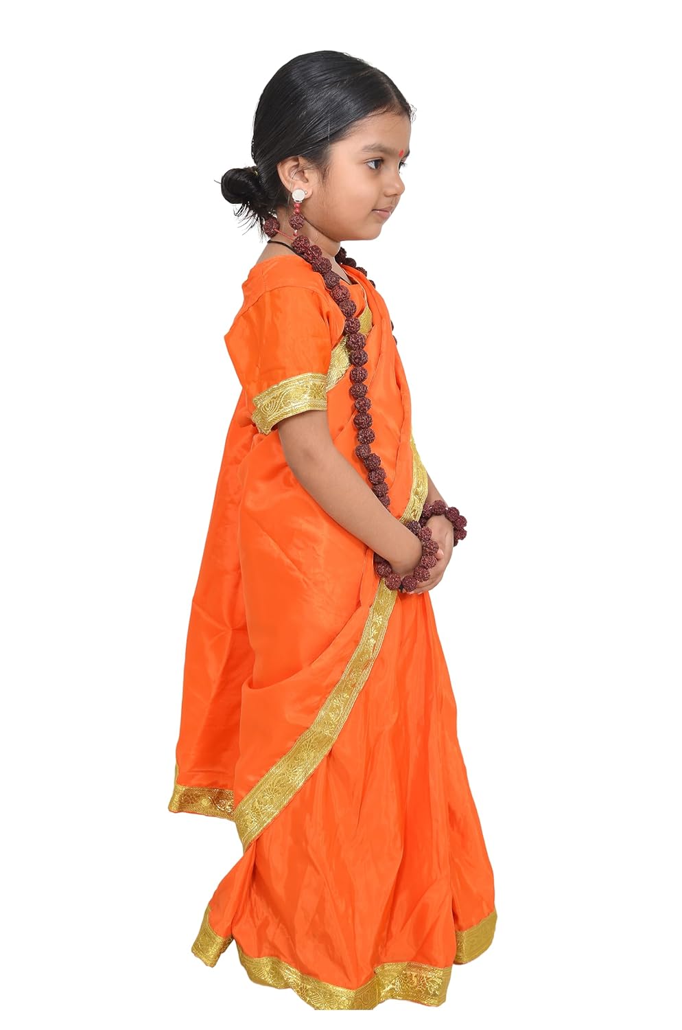 Sita Mata Vanwasi Readymade Saffron Saree with Rudraksh Mala & Accessories