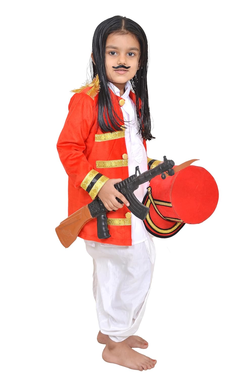 Mangal Pandey Costume for Kids | complete set with Gun, Cap & Mustache