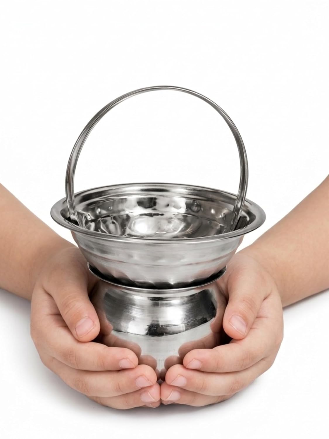 Kids Steel Kamandal for Fancy Dress | Lord Shiva/Rishi/Sadhu Costume Accessory | Stainless Steel Pooja Pot with Handle for Role Play, School Functions & Mythological Dress Up