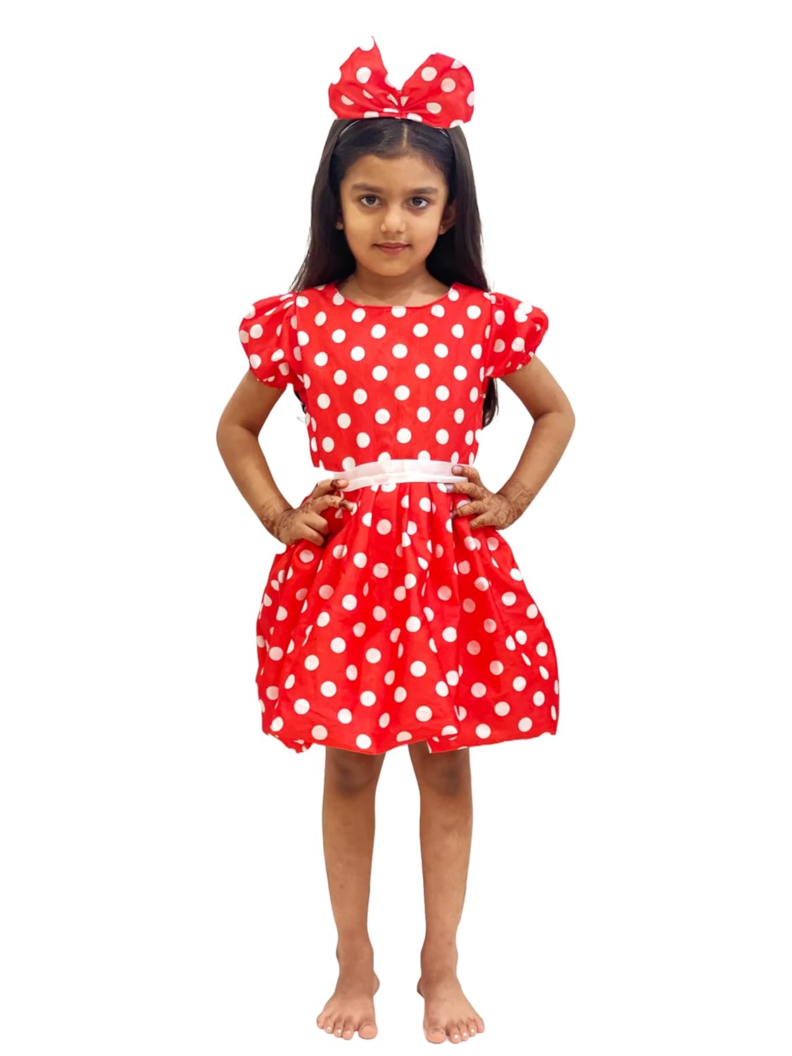 Minnie Mouse Costume Dress for Girls | Red Polka Dot Fancy Dress with Headband
