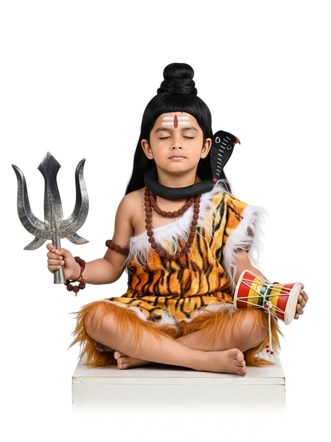 Shivji/Lord Shiva Costume for Kids | Mahadev Fancy Dress for Boys & Girls | Shiv Shankar Mythological Dress with Trishul, Damru, Jata wig & Rudraksha Mala