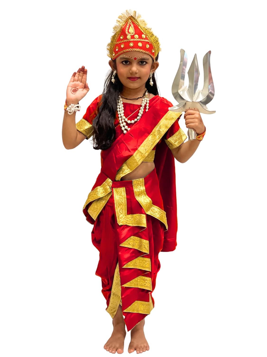 Maa Parvati Costume for Kids | Goddess Parvati Fancy Dress with Saree, Mukut & Trishul | Navratri, Durga Puja, School Function & Mythological Costume