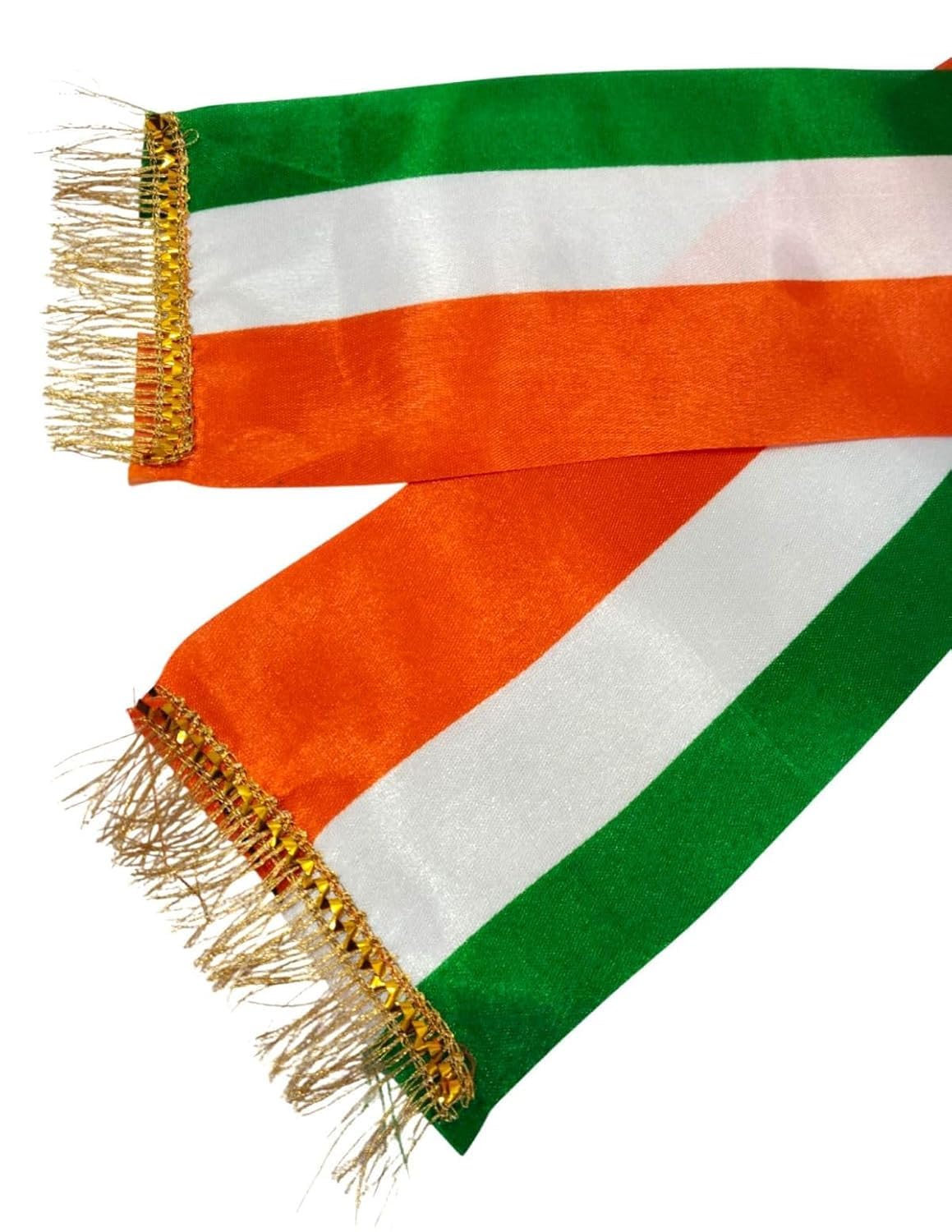 Tiranga Tricolor Sash for Kids & Adults | Indian Flag Tricolour Patta for Independence Day, Republic Day, School Functions, Patriotic Events | Satin Fabric with Golden Fringe