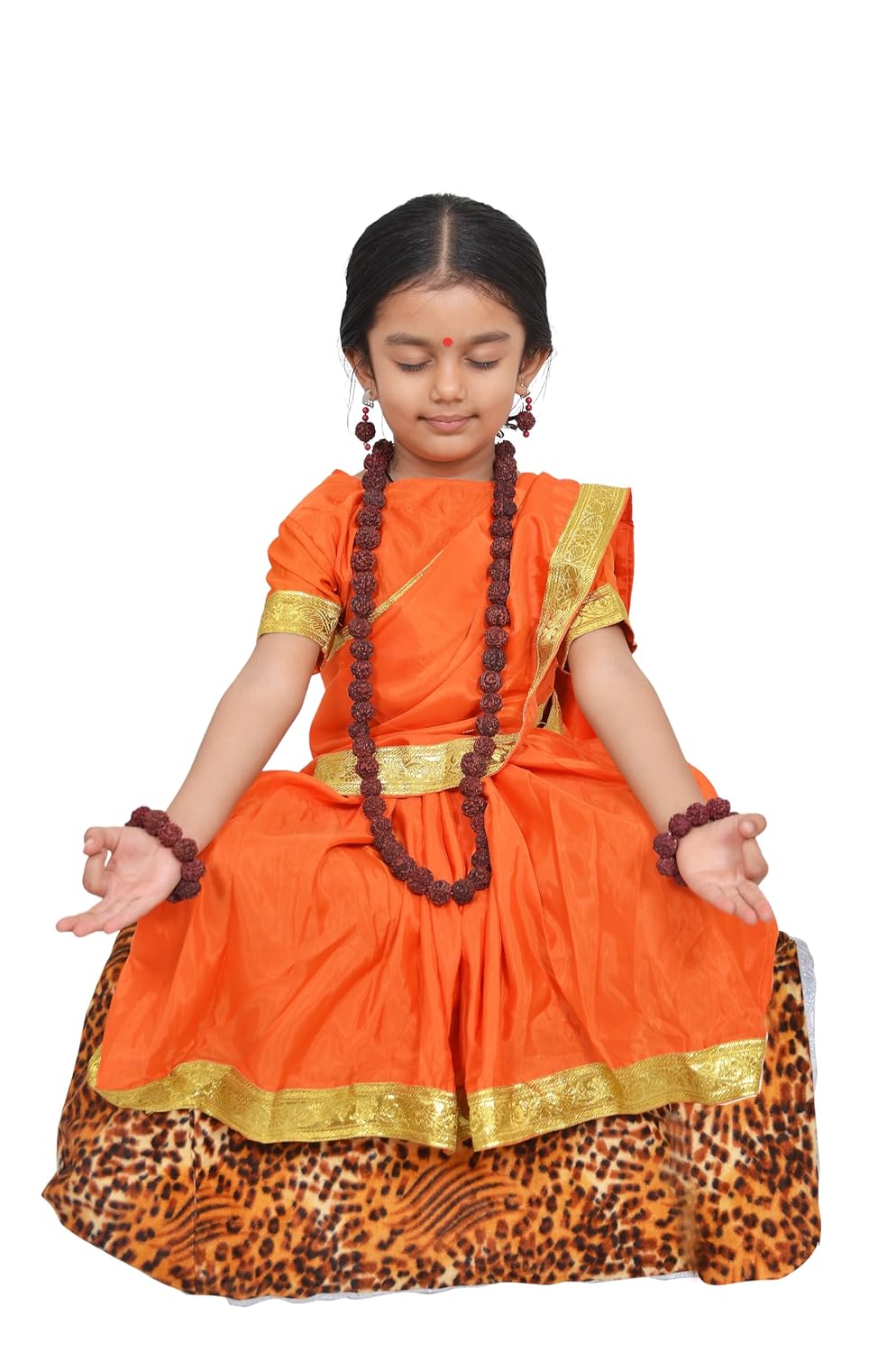 Sita Mata Vanwasi Readymade Saffron Saree with Rudraksh Mala & Accessories