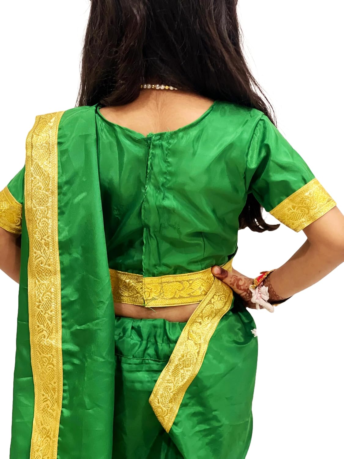 Traditional Marathi Girl Costume for Kids – Green Nauvari Saree Dress with jewellery