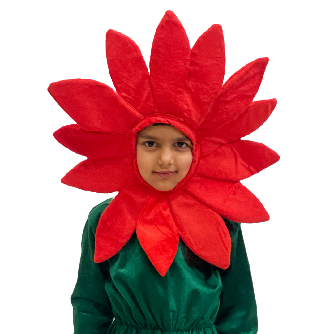 Kids Flower Costume, Premium Velvet Jumpsuit with Floral Headpiece, Available in Pink/Yellow/Red/blue/Purple